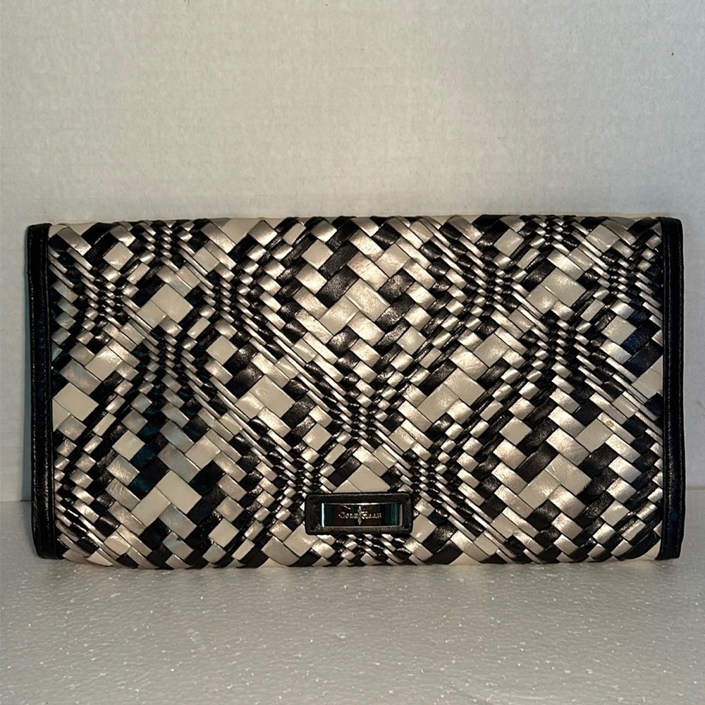 Cole Haan black/silver/white Basketweave clutch